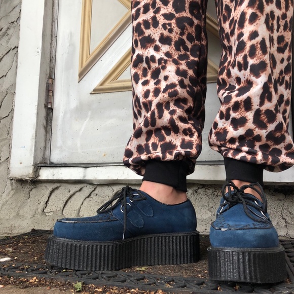 SOLD T.U.K. Punk Goth Blue Suede CREEPERS - Picture 2 of 6